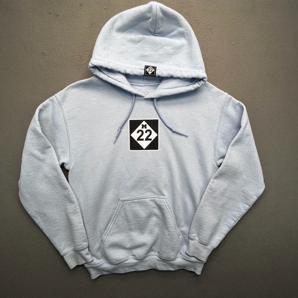 M22 Michigan Designed Printed‎ Light Blue Hoodie Sweatshirt Size S